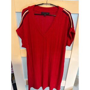 Tommy Hilfiger Womens Red Ribbed Knit V-Neck Tunic Dress XL Viscose Blend 59-13
